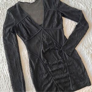 Long sleeve black mini dress with mesh details 🖤